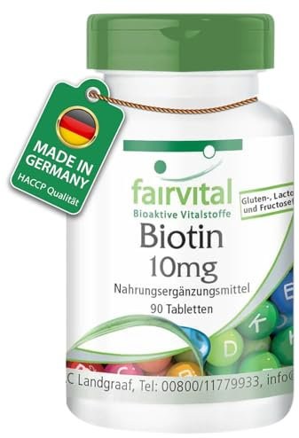 Fairvital | Biotin 10mg - 90 Tabletten - mit 10000mcg Vitamin B7 pro Tablette - HOCHDOSIERT - für Haut & Haare - VEGAN