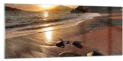 Moderne Impression sur Verre 100x40cm Image Tableau en Verre Decoration Murale Plage nuages soir côte Grand Tableaux Decoratifs Muraux Chambre Cuisine Panoramique Deco Cadre Salon Art GAB100x40-2527