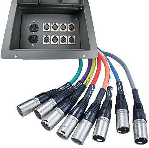 Pro Audio Stage Recessed Floor Box with 110v Electric and XLR Connections (8 XLR, Pre Wired)