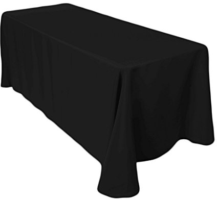 Trimming Shop 70x144 Inch Black Rectangle Tablecloth Long Rectangular Table Cloth Strain & Wrinkle Resistant Washable Polyester Table Cover for Wedding Parties Banquet Hotel Buffet Dinner Table, 1pc