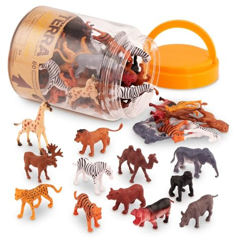 Terra by Battat – 60 Pieces Wild Creatures Tube – Realistic Mini Animal Figurines – Lion, Hippo, Tiger, Bear & More Safari Animals – Educational Toys for Kids & Toddlers 3+ Years