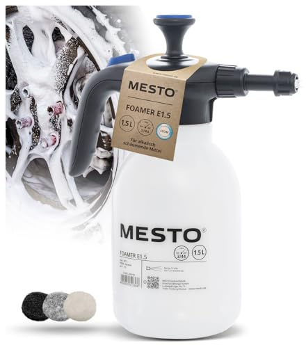 MESTO 3132FE FOAMER Drucksprüher 1,5L Schaumsprüher | Schaumgerät mit EPDM-Dichtungen | Foam Sprayer für Automotive Reinigung | Schaum Sprühflasche | Spezial-Flachstrahldüse 110-06 | inkl. Fleecepads