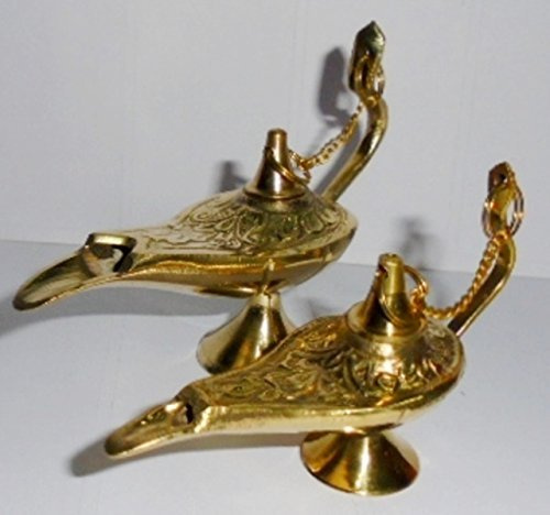 Artcollectibles India - Conjunto de 2 lámparas de aceite de latón, tipo Aladino, decoración del hogar para Navidad, regalo de Diwali
