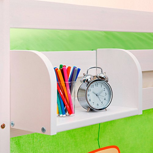 TiCAA Einhängeregal für Hochbett und Etagenbett, Bettregal aus Kiefer Massivholz, Kinderzimmer Ablage für Bücher und Spielzeug, Regal zum Einhängen, Weiß, 40/80 cm