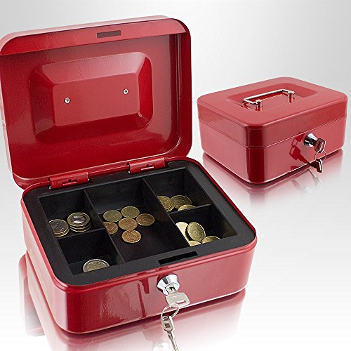 BITUXX 20cm Rot Geldkassette Münzkassette Geldkasse Geld Kasse Safe Zählkassette Transportkassette Kasse Transportbox 200mm
