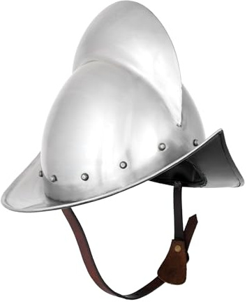 Battle-Merchant Deutscher Morion Helm, 1,6 mm Stahl mit Lederinlay | Spätmittelalter, Landsknecht, Deko Helm, Mittelalter, Dekorativ, für Reenactment, LARP & Fantasy Cosplay