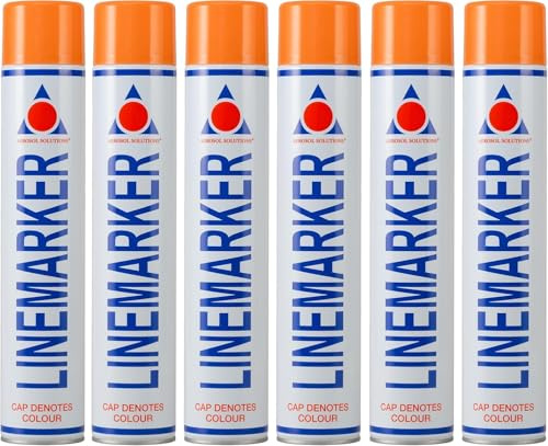 Aerosol Solutions Line Marker, Grass and Road Spray Paint, Orange, 750 ml (Pack of 6)
