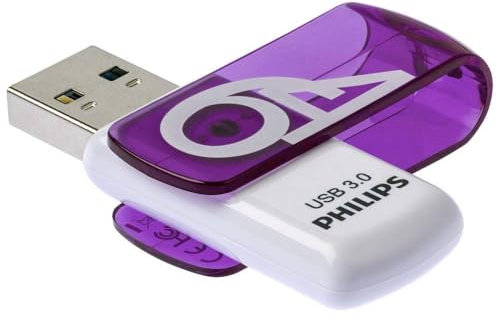 Philips Vivid 3.0 USB Stick 64GB – High Speed Design Speicherstick 64 GB – Lesen: 120MB/s, Schreiben: 20MB/s, FM64FD00B/00, violett