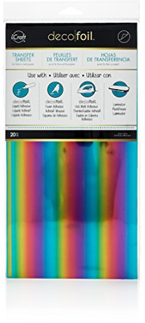 iCraft Deco Foil Toner Transfer Sheets 20 pk RAINBOW (6 in x 12 in sheets) use with laser toner designs for cardmaking and Deco Foil Adhesives only