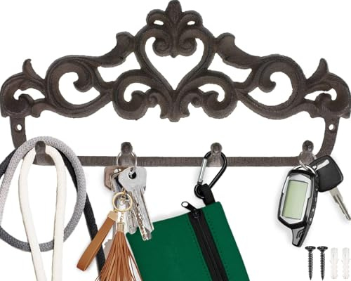 Comfify Wandhänger aus Gusseisen, Vintage-Design mit 4 Haken, Schlüsseln, Handtüchern, etc. - Wandmontage, Metall, robust, rustikal, Vintage, dekorative Geschenkidee
