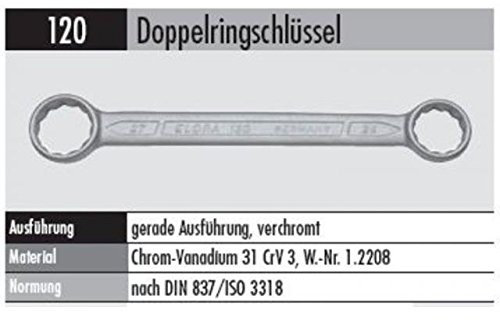 Elora 120018191000 Doppelringschlüssel gerade 120-18x19mm