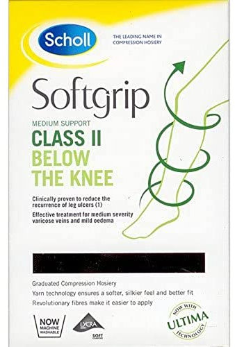 Scholl Softgrip Light Support Class II Compression Stockings for Women - Below The Knee, Closed Toe - Class 2 - Black, Medium. Treatment for Varicose Veins, Legs Ulcers and Improving Circulation