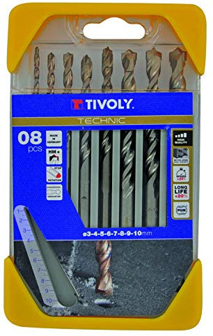 Tivoly 10960570001 Punte per calcestruzzo, gamma ad alte prestazioni (diametro 3, 4, 5, 6, 7, 8, 9, 10 mm), Set di 8 pezzi