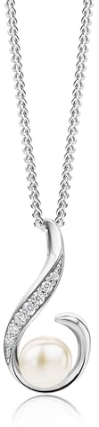 MIORE 925 sterling silver sötvattenspärlor och zirkonhänge på 45 cm pansarkedja för kvinnor