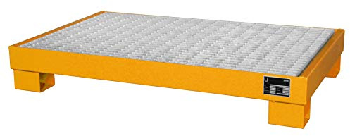eurokraft | Stahl-Auffangwanne | LxBxH 800 x 1300 x 205 mm | lackiert orange RAL 2000 | mit Gitterrost | LxBxH 800 x 1300 x 205 mm, lackiert orange RAL 2000, mit Gitterrost
