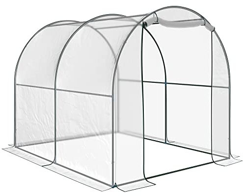Outsunny Serra da giardino a Tunnel per Piante e Orto con Copertura in PVC, Porta Avvolgibile e Telaio in Acciaio, 2x3x2m