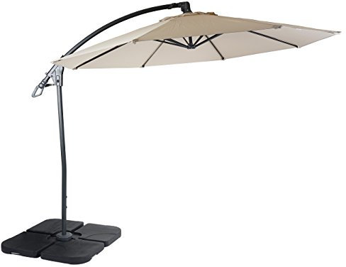 Mendler Deluxe HWC-D14 - Sombrilla redonda (diámetro de 3 m, poliéster, aluminio/acero, 14 kg), color crema y blanco