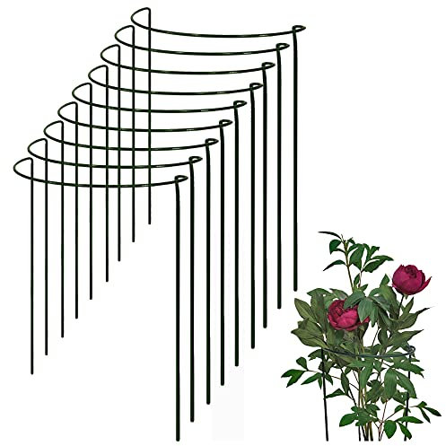 Bow Plant Supports for Peonies, Hydrangea, Roses, etc - Strong Metal Garden Supports - Interlinking to make rows, circles, cloverleaves, etc (Pack of 9 - Small (50cm high x 25cm wide))