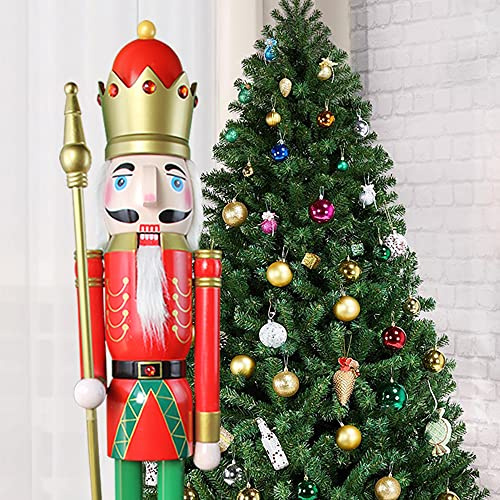 CDL 120 cm de Hauteur Rouge de Noël en Bois Casse-Noisette Roi Ornement sur Support Peut contenir Doré Sceptre pour intérieur ou extérieur de Noël/Commercial Décoration K03