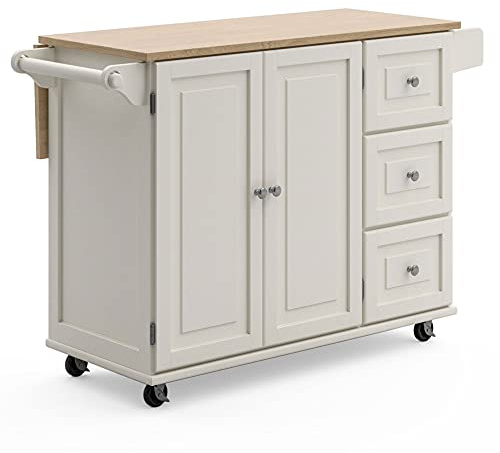 Homestyles Dolly Madison Off-White Mobile Kitchen Island Cart with Wood Drop Leaf Breakfast Bar