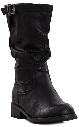 Toocool 991 Chaussures Femme Bottes Biker Moto Cuir Casual Boucle - Noir - Noir , 41 EU EU