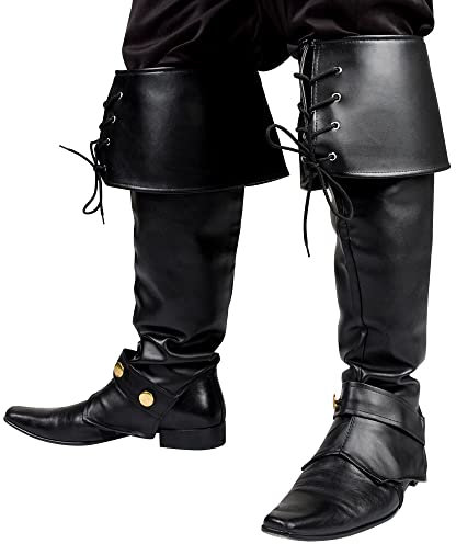 Boland 81995 - Stiefel-Stulpen Ryder, Boot Top, für Damen und Herren, schwarz mit Schnürung, für Musketier, Pirat, Ritter, Mittelalter, Mottoparty, Karneval, Halloween Accessoire