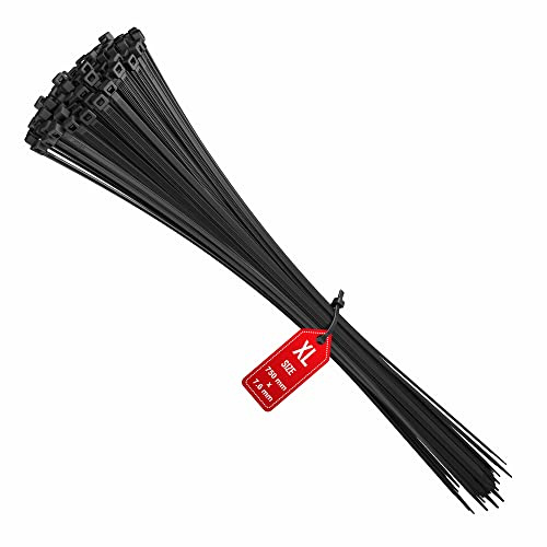 Intervisio Fascette Plastica per Cablaggio Lunghe 750 mm x 7.5 mm, Fermacavo Grandi Nere Elettricista 750Mm Nylon Cavi Stringicavo, Nero, 100 pezzi