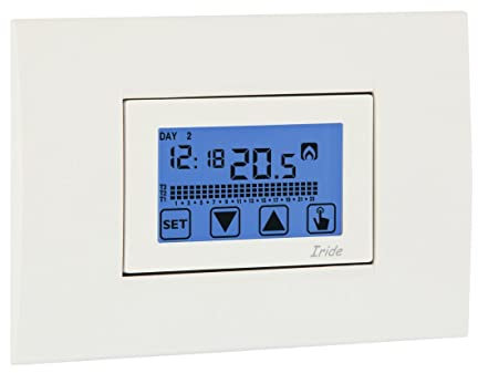 VEMER VE456000 IRIDE - Cronotermostato Digitale da Incasso, Display Touch Screen, Programmazione Settimanale, Alimentazione a Batteria, Bianco e Grigio Antracite