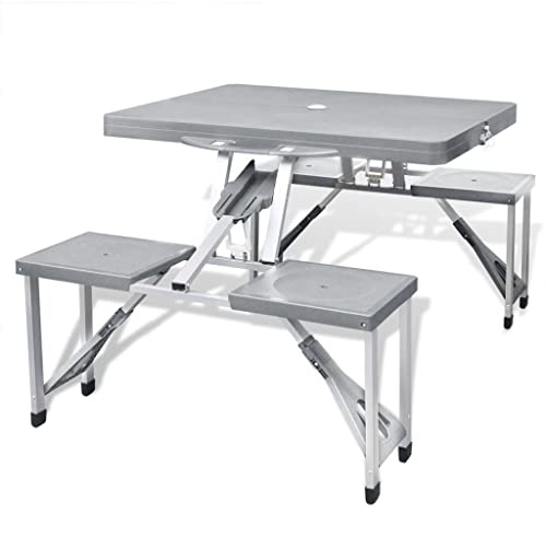 vidaXL Campingtisch mit 4 Hockern Klappbar Aluminium Extra Leicht Grau