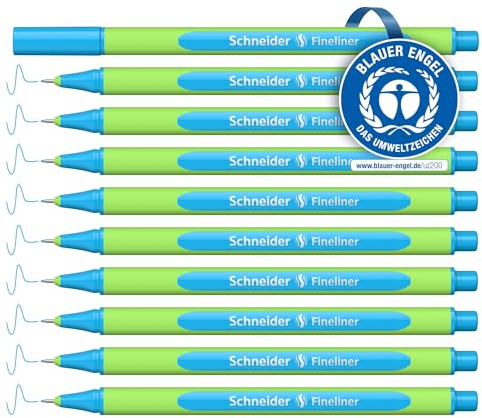 Schneider Line-Up Fineliner (Strichstärke 0,4 mm, aus biobasiertem Kunststoff, ausgezeichnet mit Der blaue Engel) 10 Stück, mineral-blue