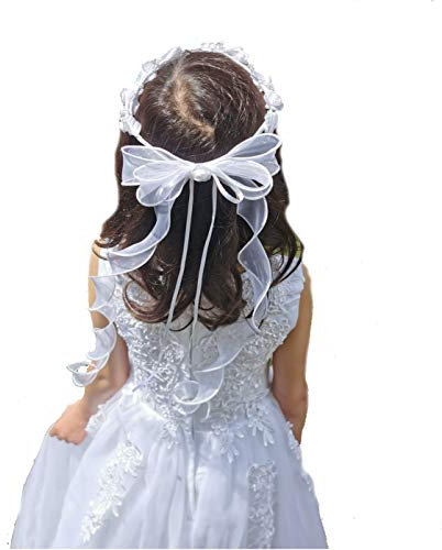 LadyMYP© Haarkranz/Haarschmuck/Kopfschmuck/Haarbänder mit vielen Blüten und Perlen, Hochzeit, Kommunion, Blumenkind (Weiß)