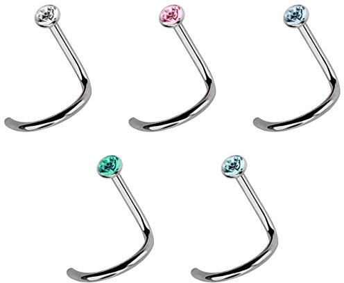 Titan Nasen Piercing Set, 2 Farbsets, 5 x Nasenstecker mit Spirale in 1.0 mm oder 0,8 mm wählbar