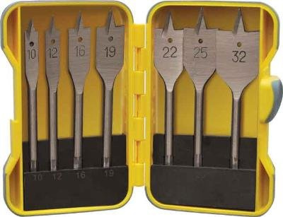 BUILDERS BRAND 7 PIECE FLAT WOOD DRILL BIT SET IN A RUGGED CARRY CASE