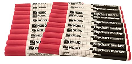 20 Stück NOBO Flipchartmarker Whiteboard-Marker, rot mit Keilspitze 3-13 mm, geruchsarme Tinte