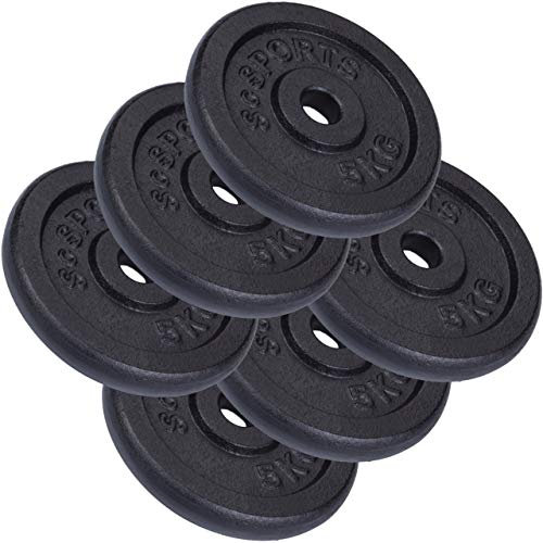 ScSPORTS® Hantelscheiben - Set, 10/20/30/40kg, 30/31mm Bohrung, Gusseisen, Schwarz - Hantelscheiben-Set, Gewichtsscheiben, Hantelgewichte, Fitness Scheiben, Gewichte für Hantel (30 KG (6 x 5 kg))