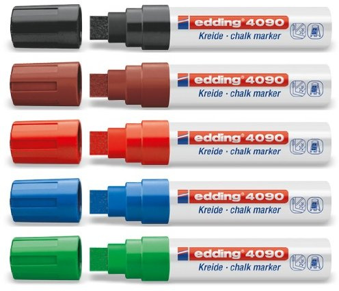 Kreide-/Fenstermarker e-4090, 4-15mm, 5ST Grundfarben