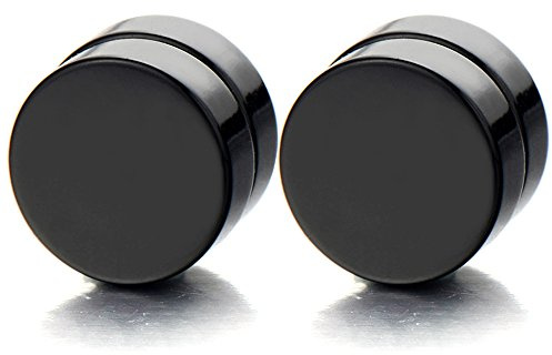 Magnetic Fake Plug Earrings for Men Women, Black Round Faux Gauge Studs, Non Piercing Illusion Ear Plugs