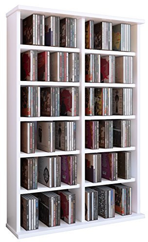 VCM Holz CD DVD Stand Regal | CD Regal mit Platz für 300 CDs oder 130 DVDs oder 72-Videos | Maße: H. 92 x B. 60 x T. 18 cm. | Elegantes DVD Regal | Blu ray Regal | CD Regal - Ronul