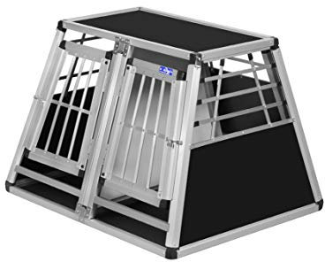 ALPUNA Transportbox N16 – Aluminium Doppelbox für Hunde 75×90×64 cm, Auto Hundebox mit Trennwand & Notausstieg, sicherer Hundetransport im Kofferraum