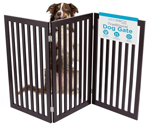 INTERNET'S BEST Dog Gate Indoor Freestanding Pet Barrier, Folding Wood Dog Fence, Extra Wide Doorway Puppy Gate, Indoor Animal Privacy Panel, Wooden Cat Fence - 3 Panel - 36, Espresso