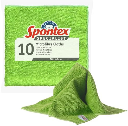 Spontex Specialist Microfibre Cloths | Hard Wearing Cleaning Cloths for Professional Dusting & Grease Removal | 10 Pack