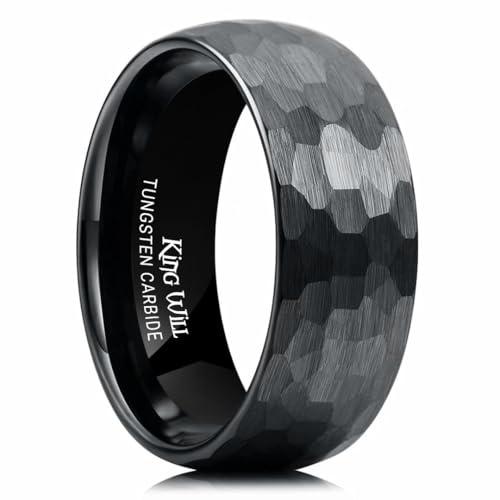 King Will Mens 8mm Hammered Tungsten Wedding Rings Basic Black Wedding Band for Men Matte Brushed Engagement Promise Ring Domed Craftsman Collection Size 9