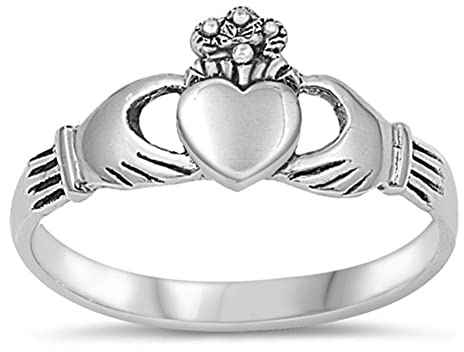 Sterling Silver Women's Claddagh Heart Hand Ring 925 Band 9mm Size 14
