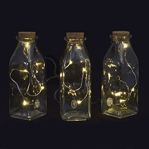 Mr Crimbo Set of 3 Glass Bottles Warm White LED Lights Christmas Decoration Battery Op