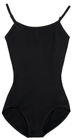 Capezio Women's Adjustable Straps Camisole Leotard – Comfortable Scoop Neck Design for Gymnastics, Moderate V-Back, Flexible Fit, Black, Small