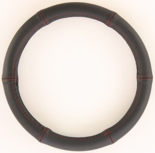 ZentimeX Lenkradbezug Lenkradhülle Lenkradschutz 37-39cm Leder schwarz Nahtfarbe rot