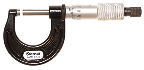 Starrett V436.1MXRL-25 Außenmikrometer, Ratschenanschlag, Kontermutter, Hartmetallflächen, Bereich 0-25 mm, 0,001 mm Teilung, +/- 0,001 mm Genauigkeit