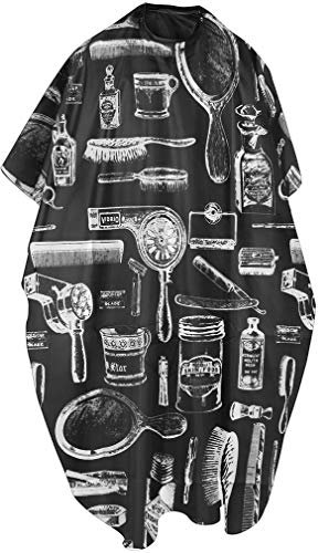 TRIXES Hair Cutting Gown, Professional Hairdressing Apron, Dyeing Styling Aid, Barbers Cape, Patterned Black, Size 110 x 110 CM, For Salons Barbers and Hairdressers