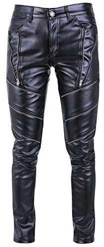Iodpy Hombres Hip Hop Hipster Negro Pantalones de Cuero de imitación Pantalones Casuales