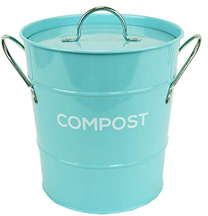 Light Blue Metal Kitchen Compost Caddy - Composting Bin for Food Waste Recycling